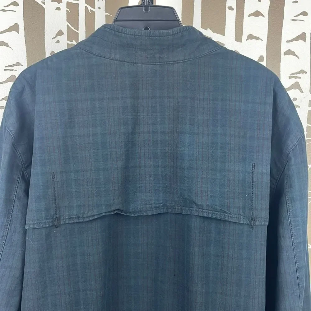 GAP Mens Y2K Barracuda Navy Blue Plaid Zip Up Bomber Jacket sz L